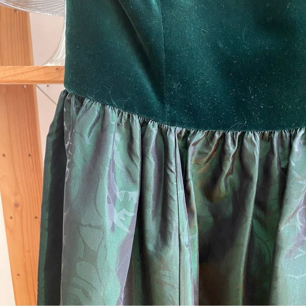 Vintage Laura Ashley Green Velvet Floral Taffeta Midi Dress Gown 8 - Picture 7 of 16